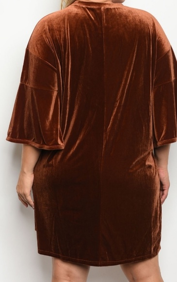 Plus Size 1X Dark Caramel Velvet Dress - Picture 3 of 3